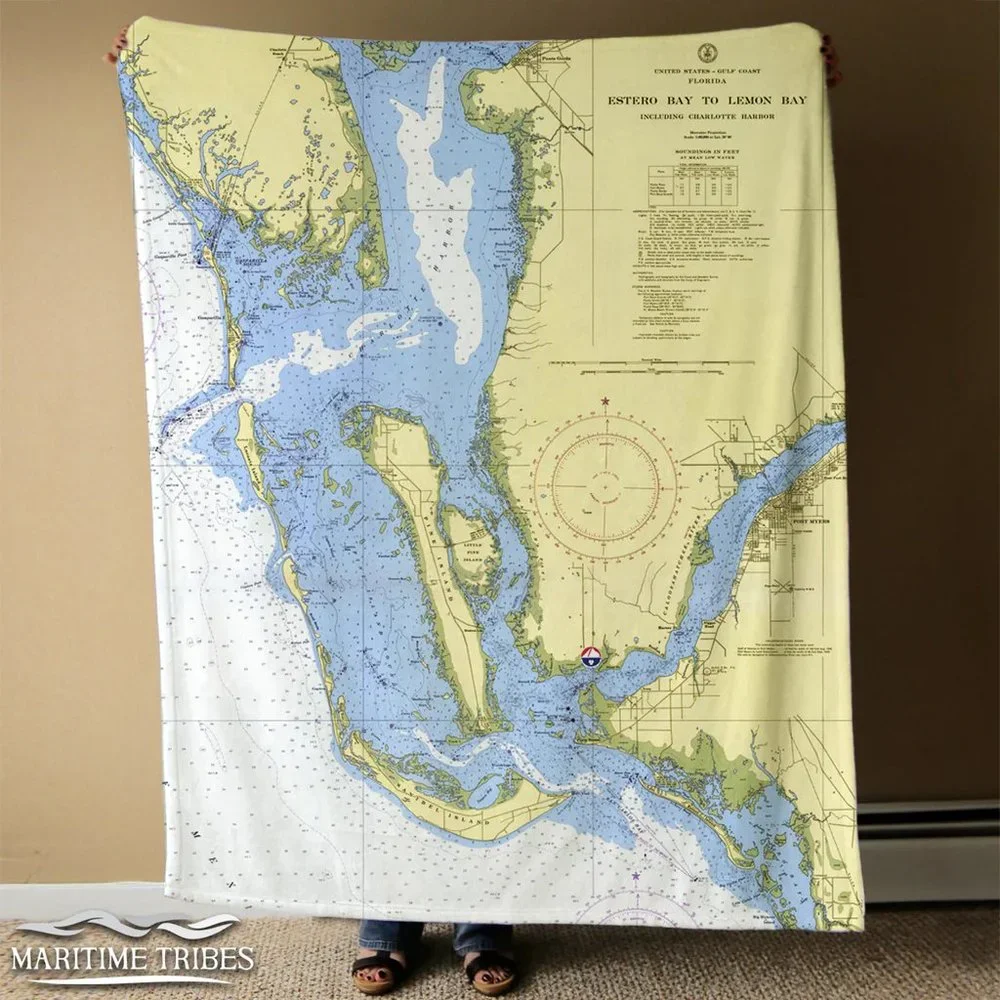 NEW without TAGS PLUSH Blanket with Nautical Chart of Tampa / St. Pete